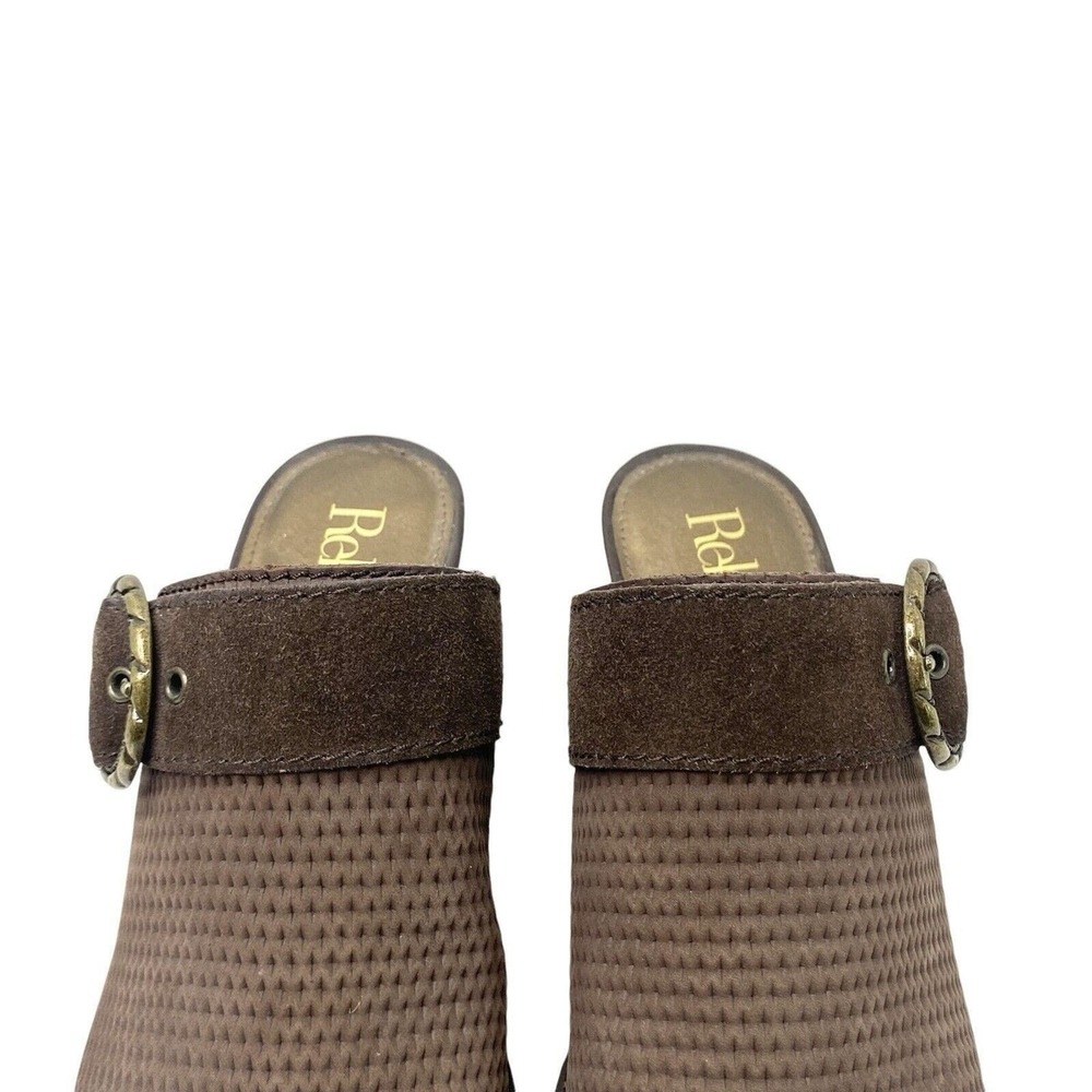 Reba Womens Size 7 Kaelyn Suede Leather Textured Slide Mule Booties Buckle Brown - Picture 7 of 12